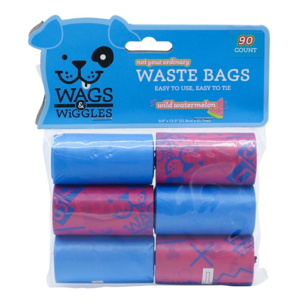 90 Wags & Wiggles Large Scented Dog Waste Bags Watermelon Scented Dog Poop Bags